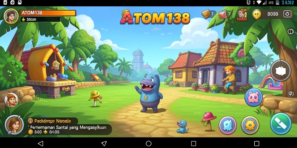 Tampilan gameplay ATOM138 yang menarik dan penuh warna.