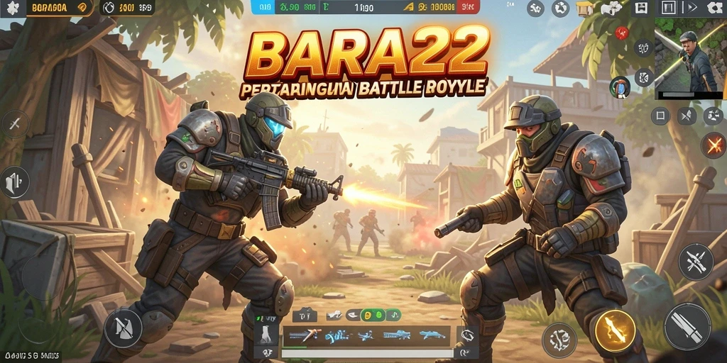 Screenshot utama BARA22 menampilkan aksi gameplay Battle Royale yang intens.