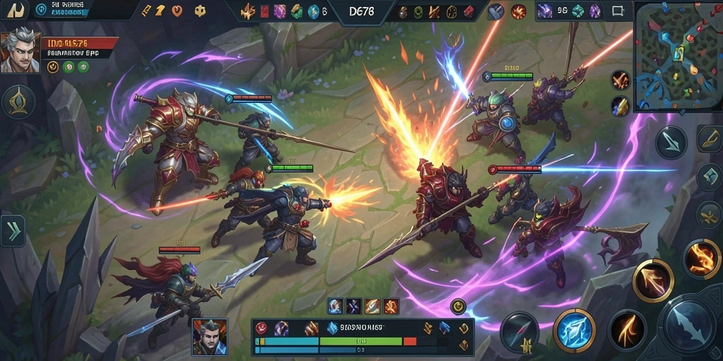 Screenshot gameplay ID678 menunjukkan aksi pertarungan MOBA yang seru.