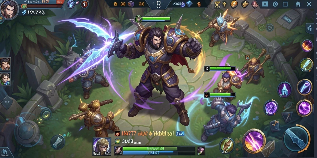 Tampilan screenshot utama IYA777 dengan aksi pertarungan MOBA yang seru.