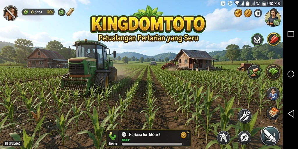Tampilan utama gameplay KINGDOMTOTO dengan pertanian yang indah.
