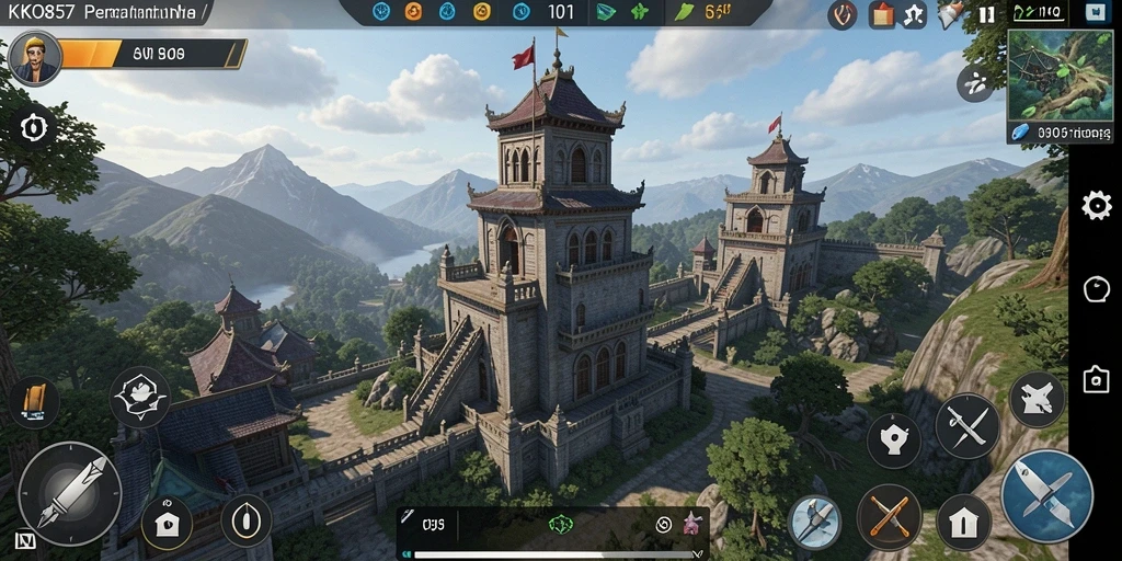 Screenshot gameplay KO857 menampilkan aksi pertahanan menara yang seru.
