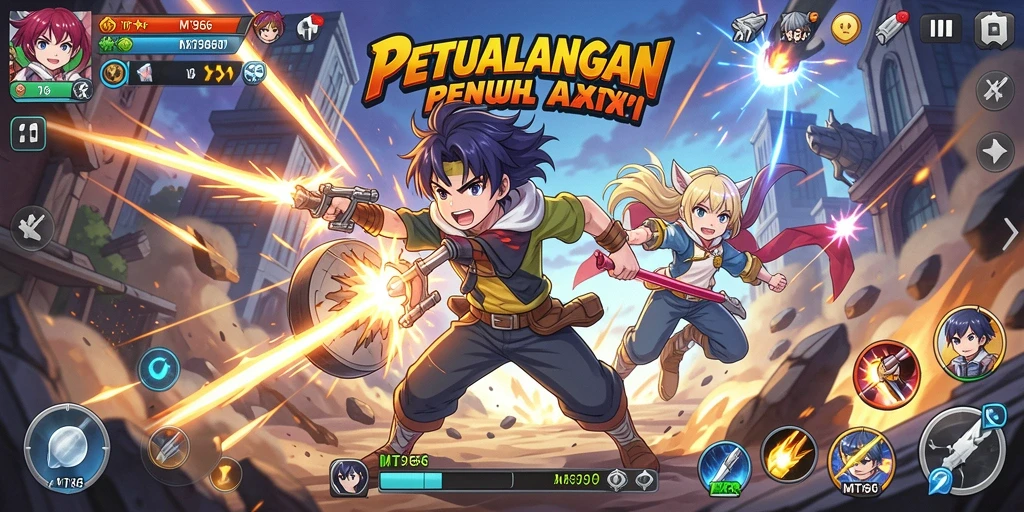 Tangkapan layar utama MT966 menampilkan karakter anime dalam aksi pertarungan yang dinamis.