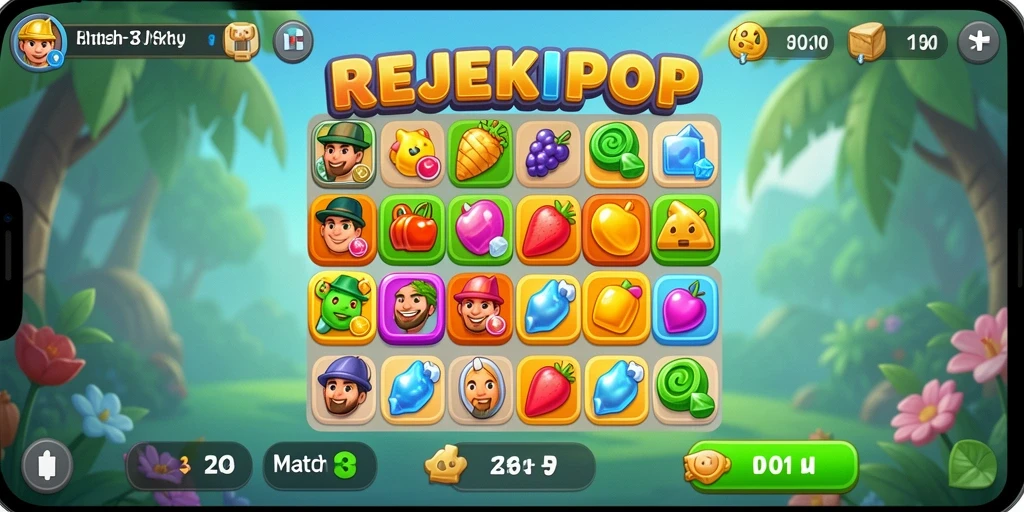 Tampilan gameplay seru dari REJEKIPOP dengan elemen Match-3.
