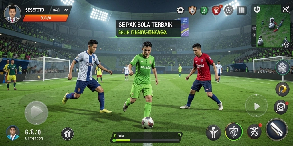Screenshot utama SESETOTO menampilkan intensitas pertandingan sepak bola yang seru.